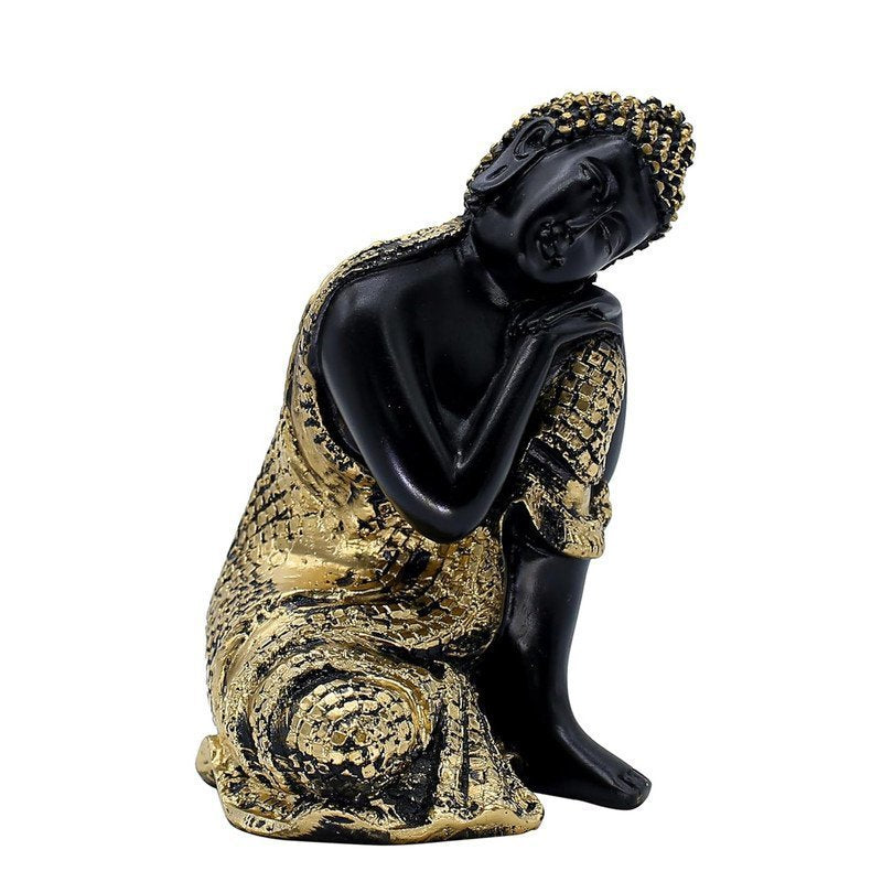 Resting Buddha Showpiece Statue, Black and Gold, 16.5 cm x 12.7 cm