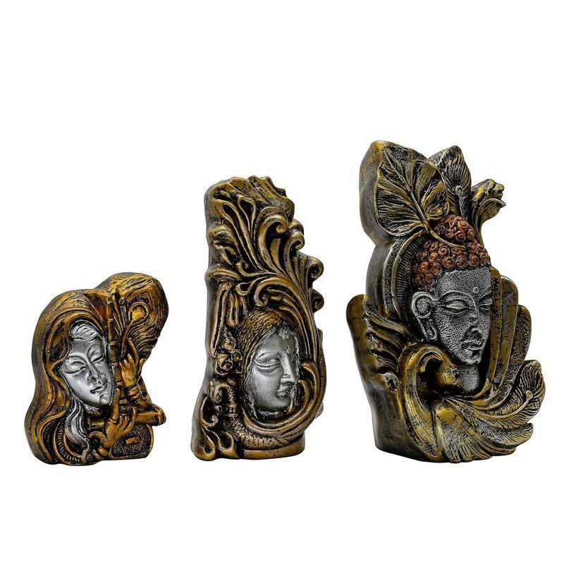 Decorative Buddha Statue Set of 3 with Gold and Silver Finish