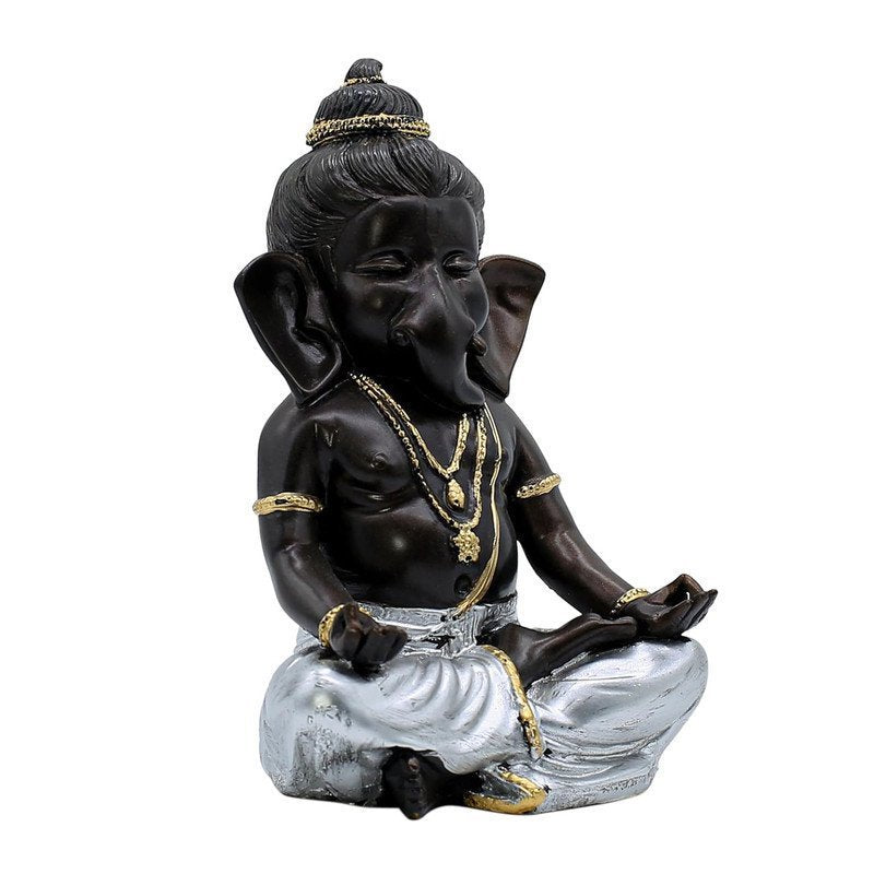 Black & Silver Meditating Ganesha Idol