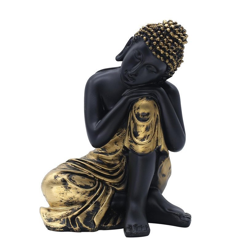 Resting Buddha Statue, Black and Gold, 21.6 cm x 16.5 cm