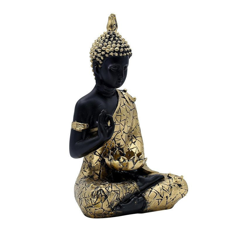 Black and Gold Mosaic Buddha Statue, 26.7 cm x 17.8 cm