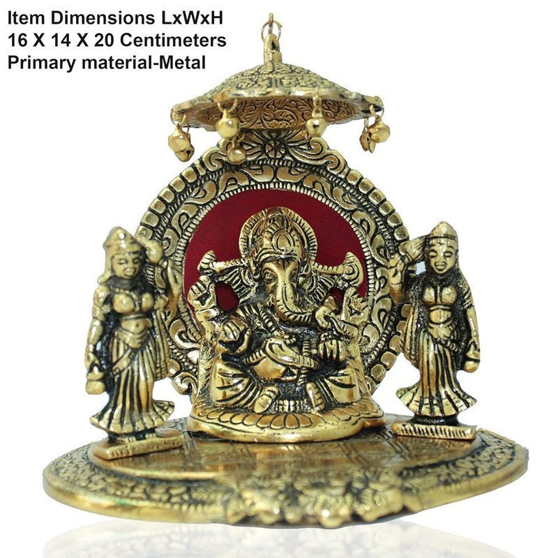 Brass Ganesha with Riddhi Siddhi Statue