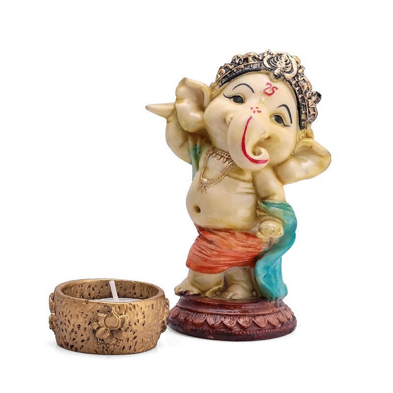 Brass Ganesha with Riddhi & Siddhi for Prosperity