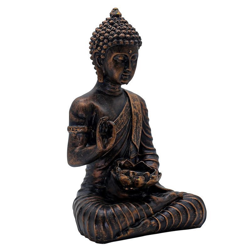 Meditation Buddha Statue with Lotus Bowl , 24.1 x 16.5 cm