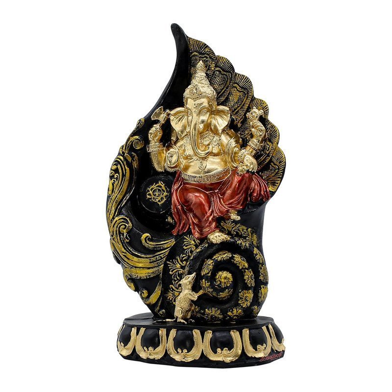 Black & Gold Ganesha on Mouse Statue