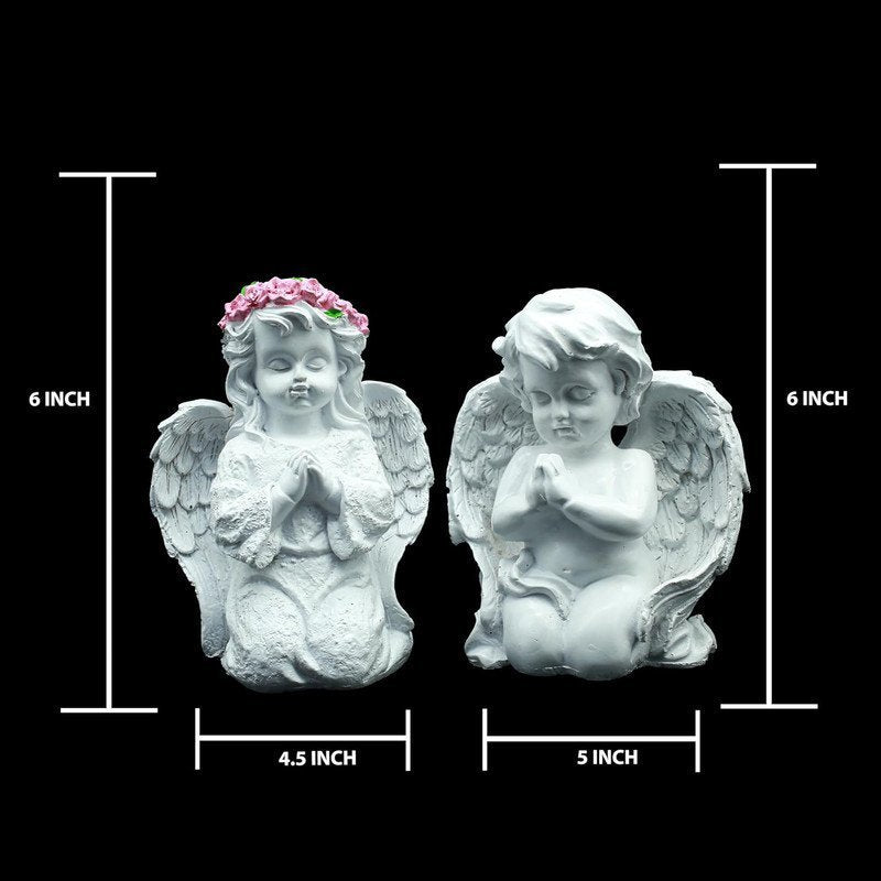 White Praying Decorative Angel Figurines with Wings Set of 2