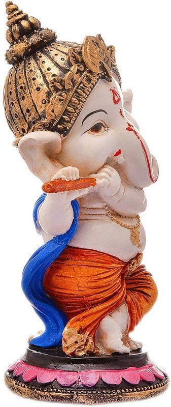 Hand-Painted Baby Ganesha with Flute Statue