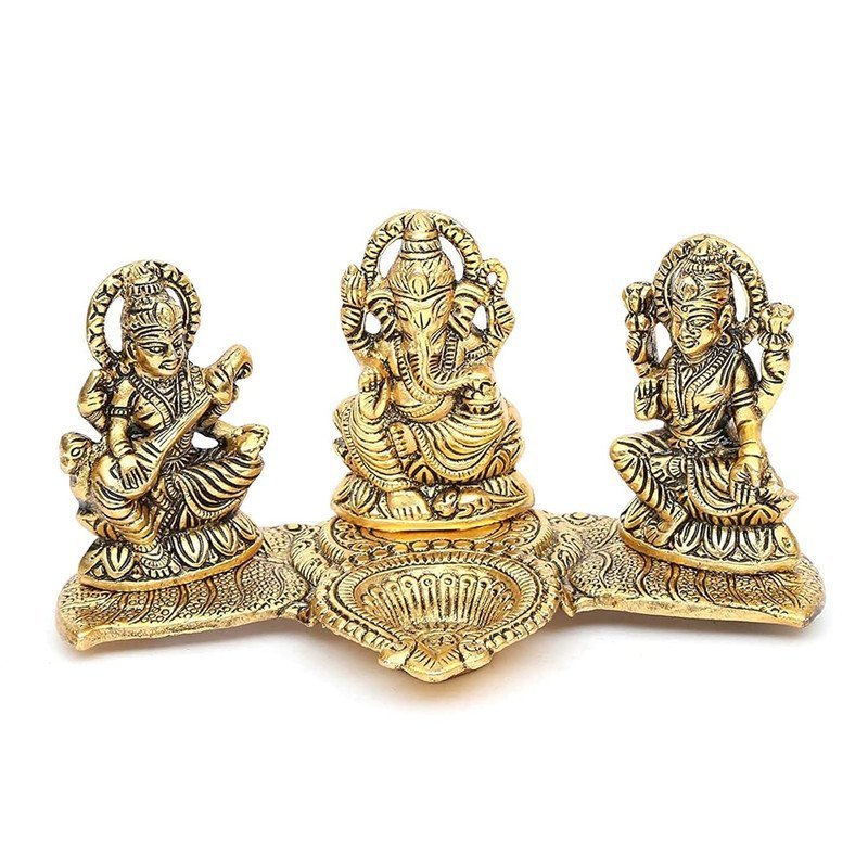 Brass Lakshmi, Ganesha & Saraswati Trio Diya