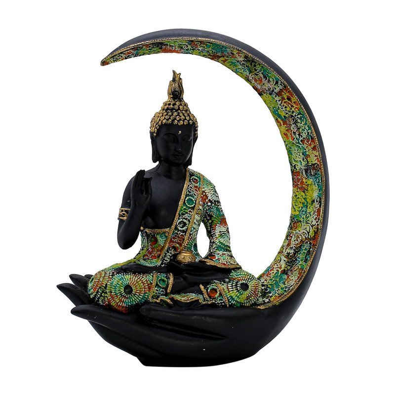 Resin Buddha Hand Statue Black & Gold Abhaya Mudra Sculpture