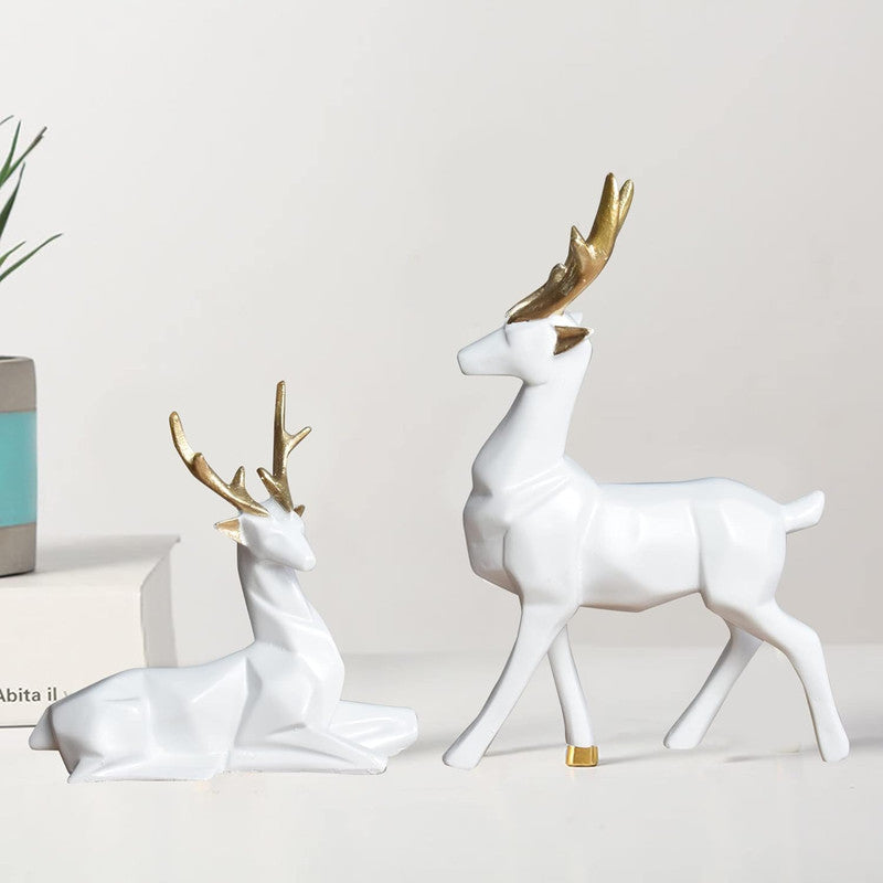 Elegant White & Gold Deer Figurine Set - Modern Resin Antler Sculptures for Home Decor