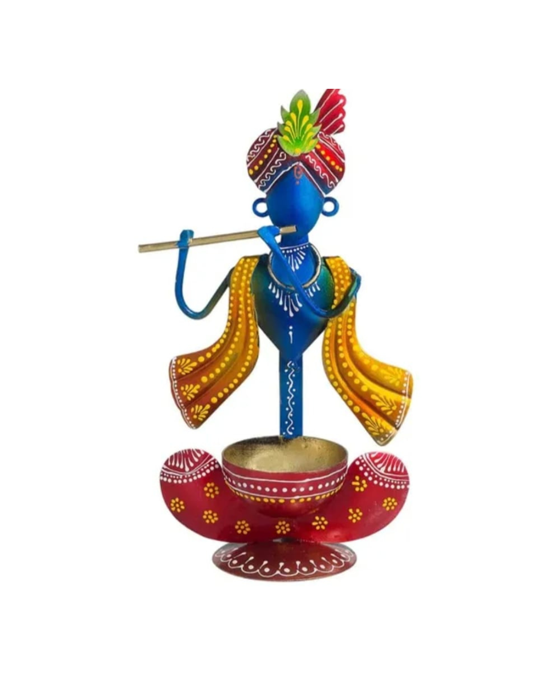 Handcrafted Metal Krishna Showpiece Tea Light Holder – Decorative Candle/Diya Stand