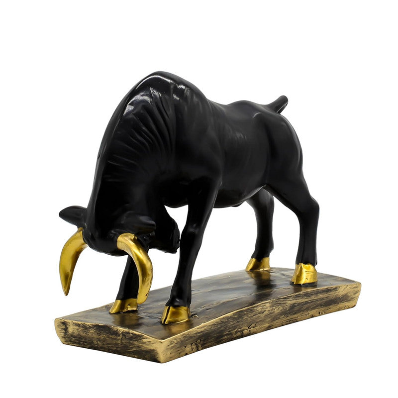 Black Bull Statue with Golden Accents - Decorative Figurine for Home and Office