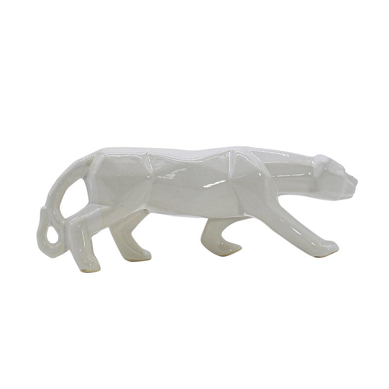 White Ceramic Panther Figurine - Elegant Home Decor - Animal Sculpture