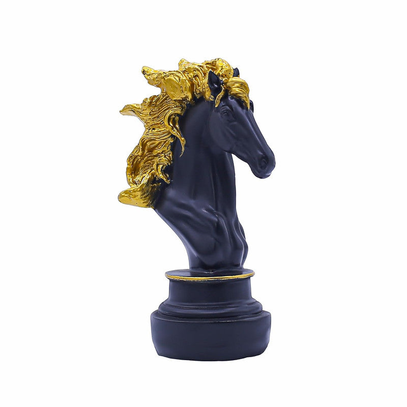 Black and Gold Horse Head Statue - Luxurious Decor for Home & Office