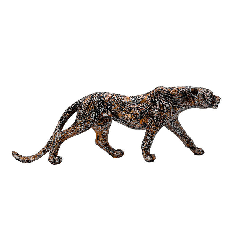 Intricately Carved Metal Leopard Sculpture - Elegant Jungle Cat Figurine for Home & Office Decor