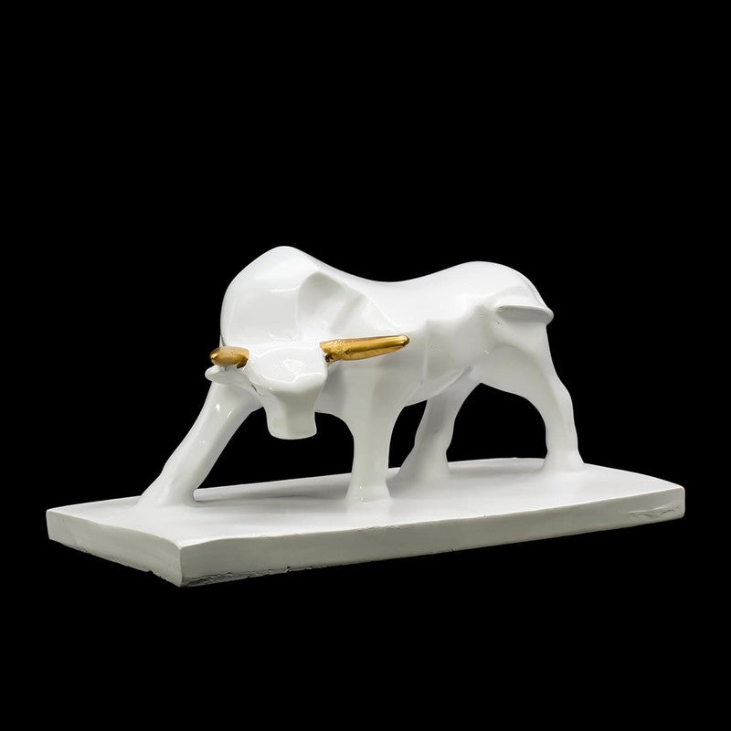 White Bull Statue with Golden Accents - Decorative Figurine for Home and Office