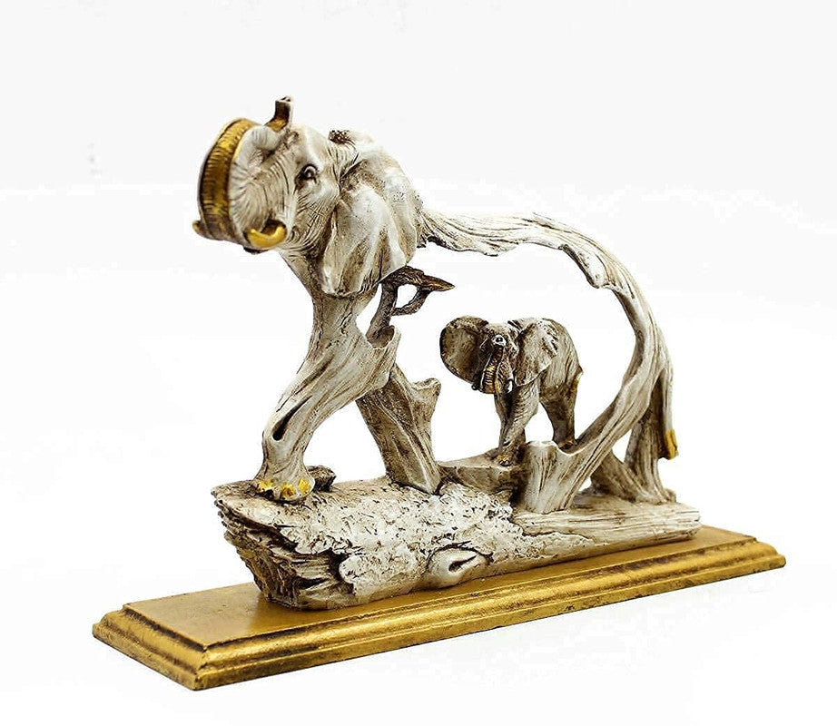 Elegant Elephant Sculpture - Mother and Calf Wooden Art Piece