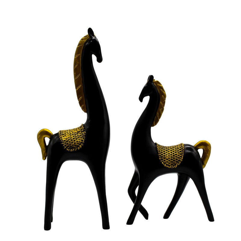 Elegant Black and Gold Horse Figurines - Luxurious Home Decor Accents