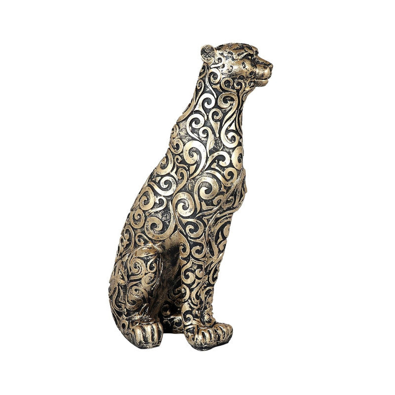 Ornate Bronze Leopard Statue with Floral Patterns - Unique Home Decor and Gift Idea