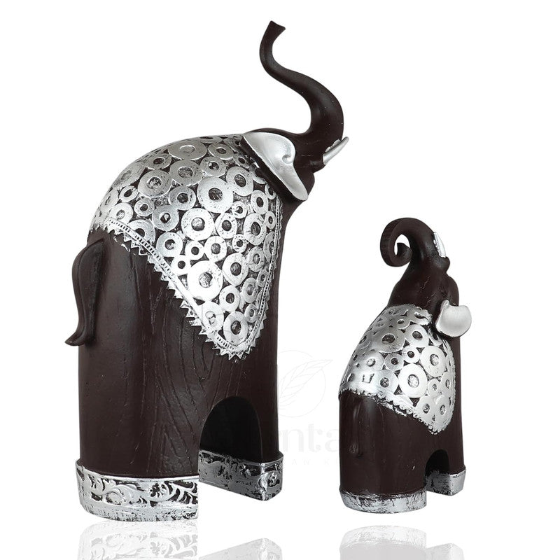 Black & Silver Elephant Figurine Set - Elegant Home Decor Accents