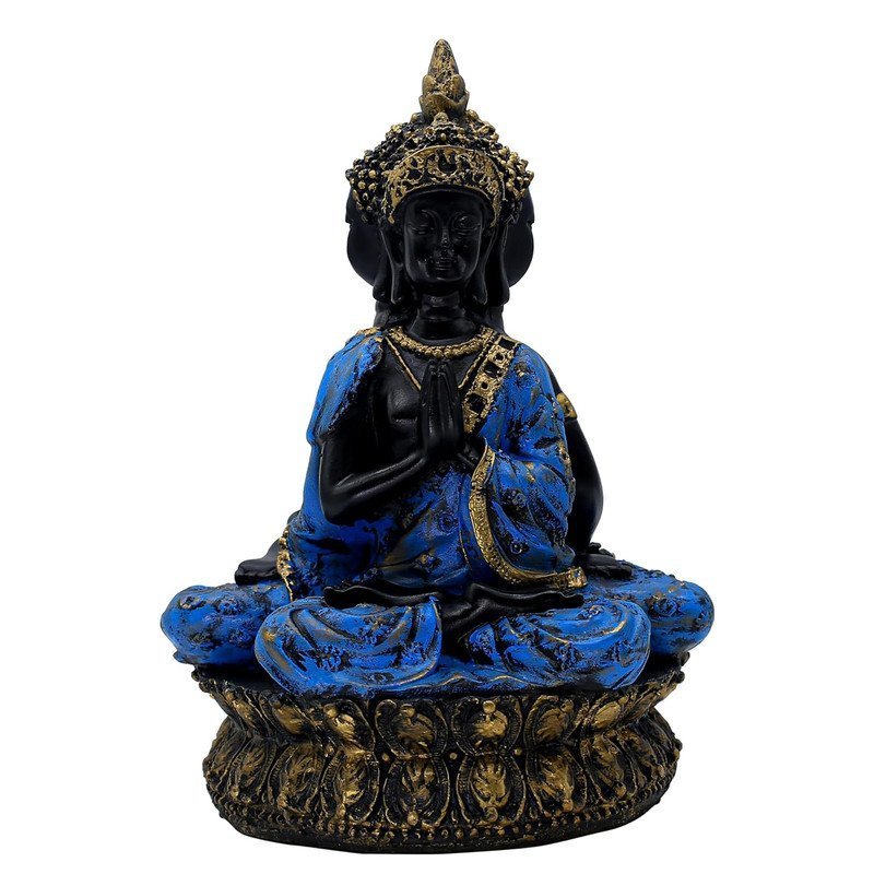 Buddha Statue Meditation Figurine with Gold-Accented Lotus Base, 34 cm x 25.4 cm