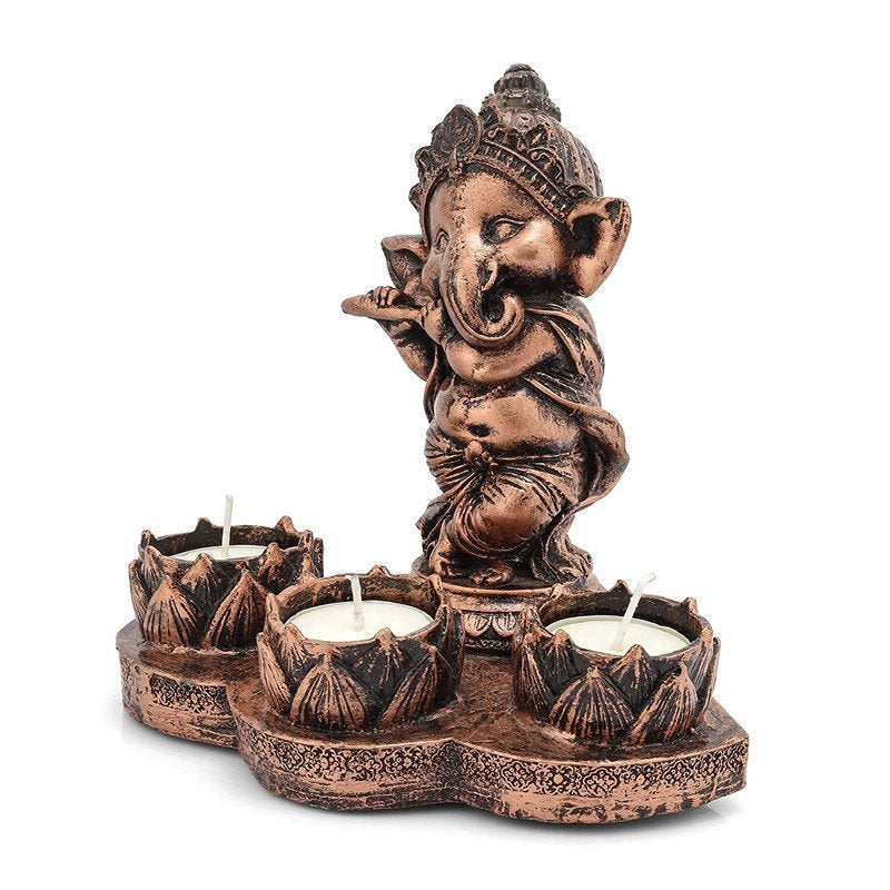 Copper Ganesh Idol with Tealight Candle Holder