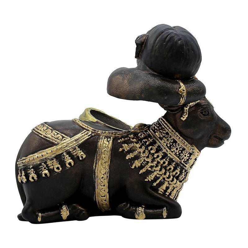 Baby Ganesha Idol Resting on Cow Antique with Golden Dhoti