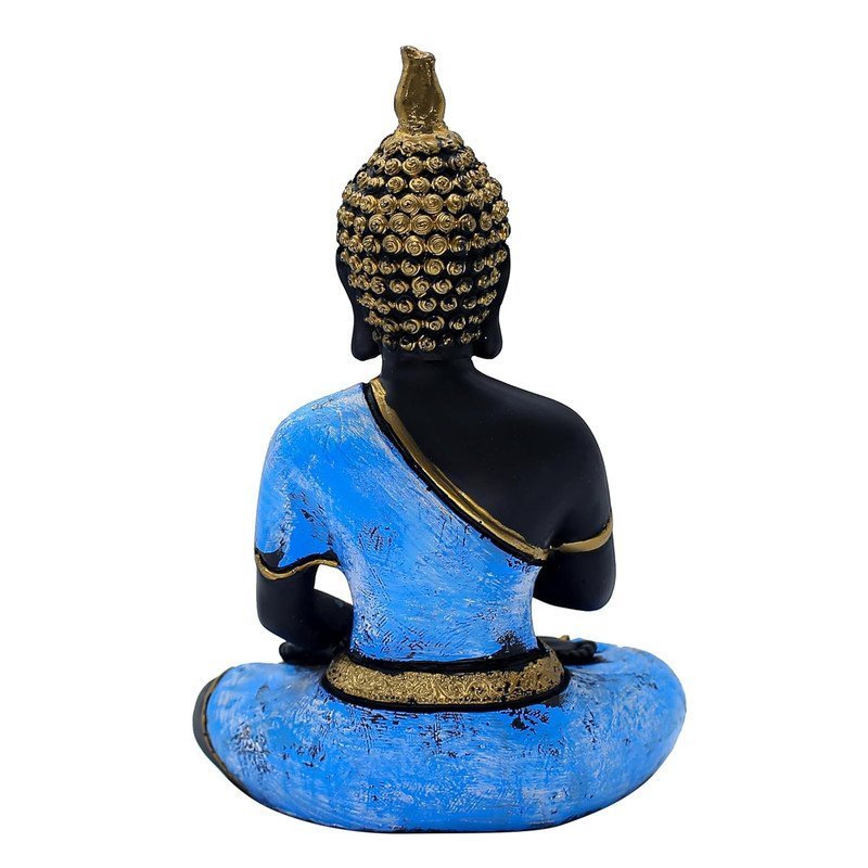 Decorative Buddha Statue, Black and Blue with Gold Accents, 25.4 cm x 17.8 cm