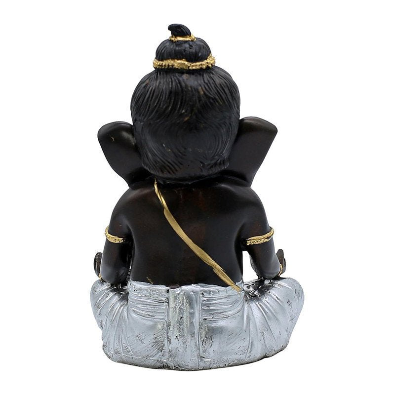 Black & Silver Meditating Ganesha Idol