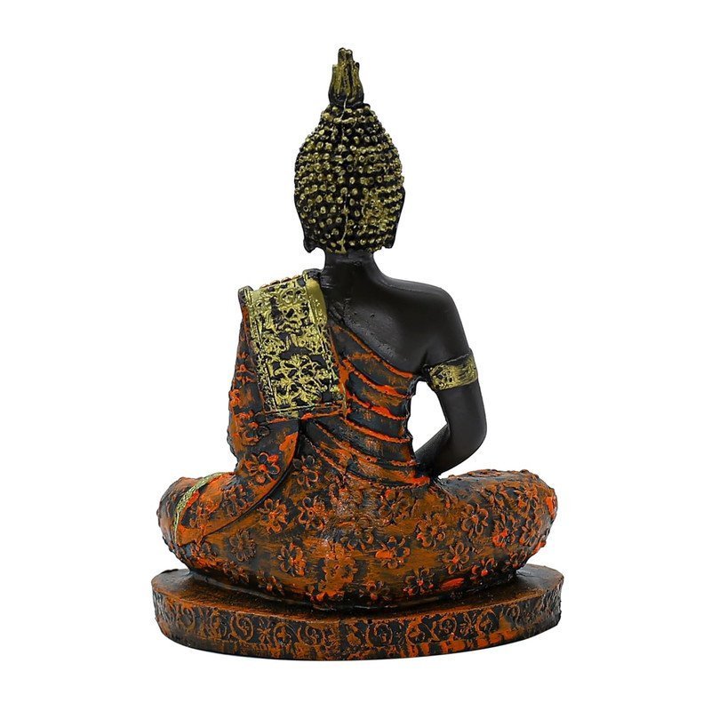 Samadhi Buddha Statue, Black and Orange with Jewelled Robe, 7.5 inch Height