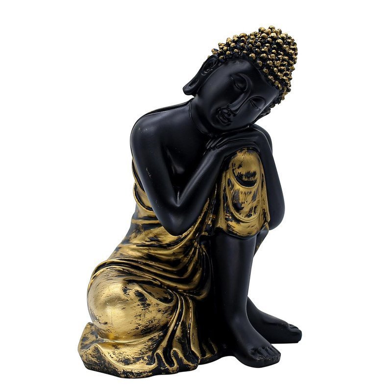Resting Buddha Statue, Black and Gold, 21.6 cm x 16.5 cm