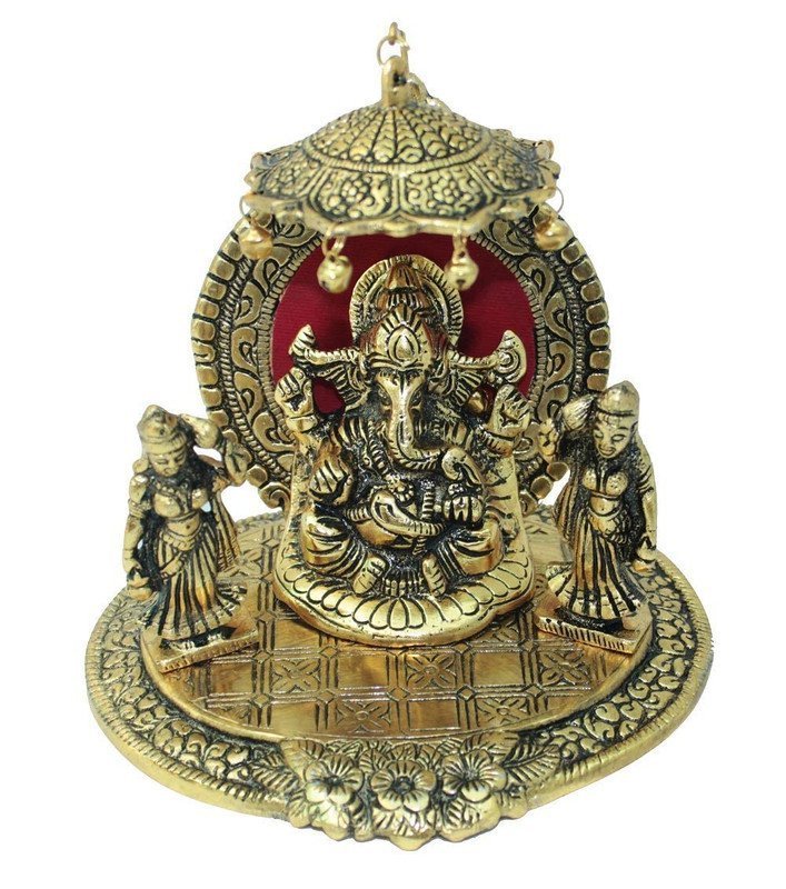 Brass Ganesha with Riddhi Siddhi Statue