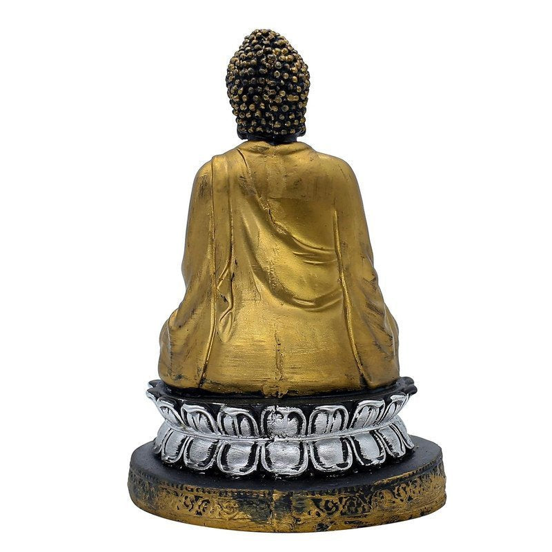 Black and Gold Samadhi Buddha Statue with Silver Lotus Base, 21.6 x 15.2 cm