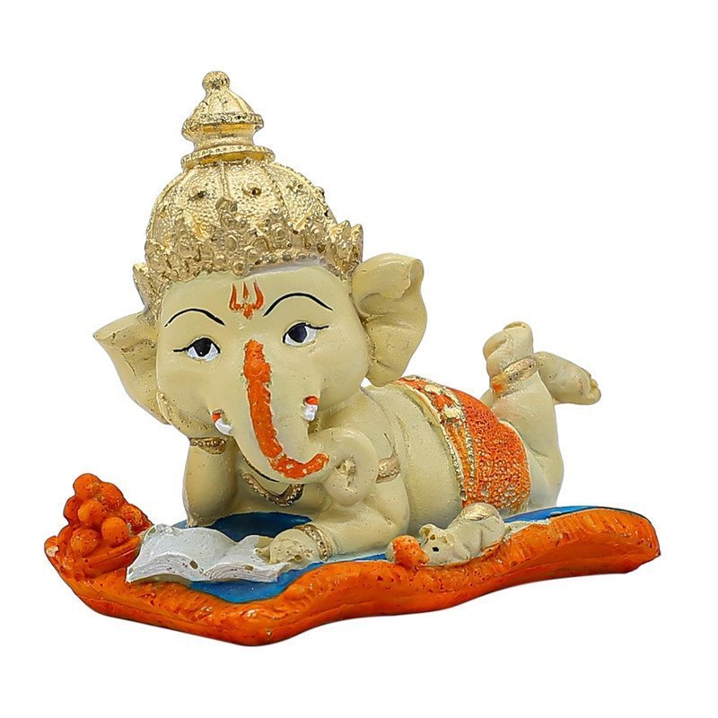 Multicolor Baby Ganesha Reading Book Statue