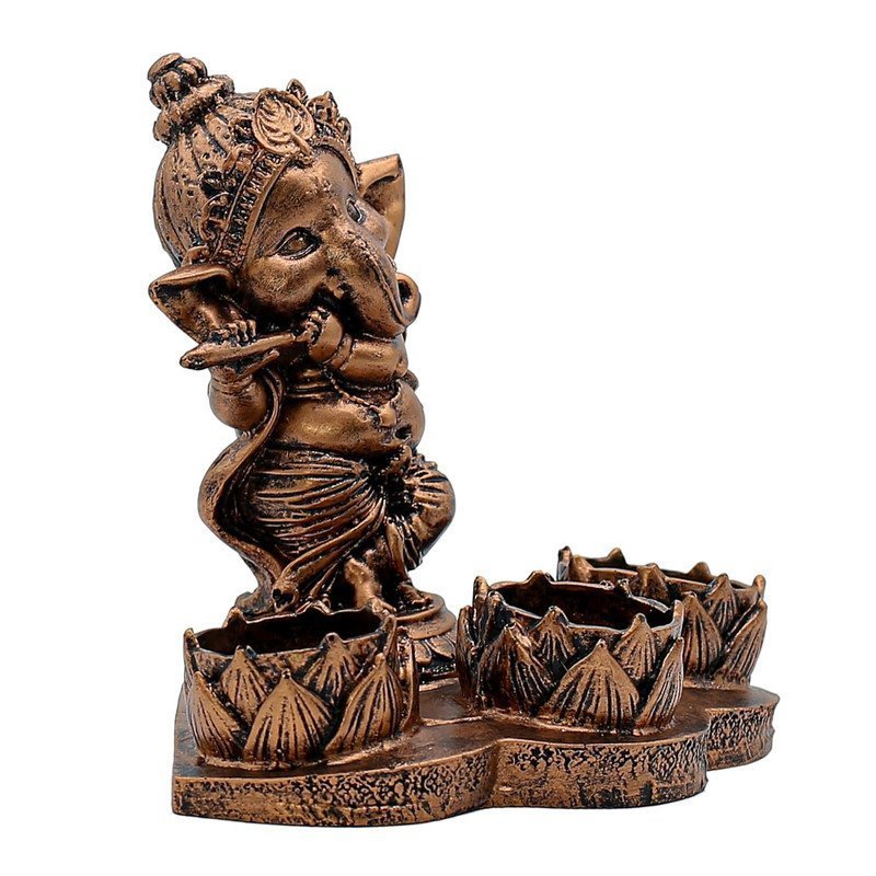 Antique Copper Ganesha Flute Tea Light Holder