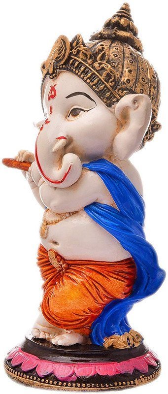 Hand-Painted Baby Ganesha with Flute Statue