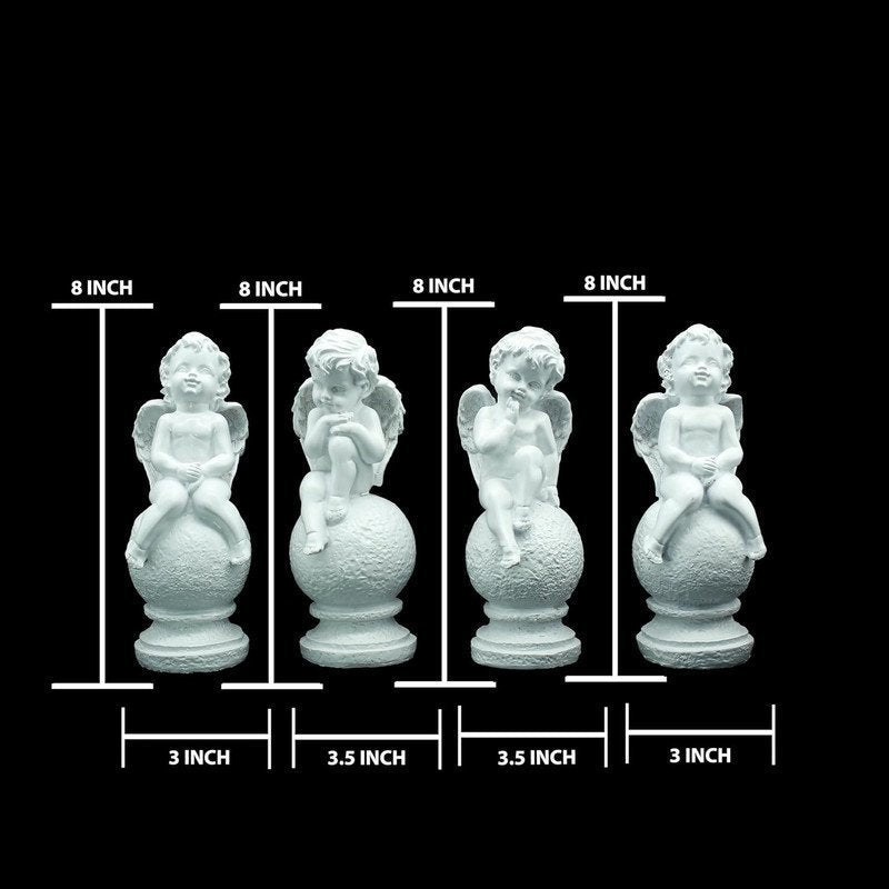 White Angel Figurine Set of 4, 8 Inch Height, 3-3.5 Inch Width