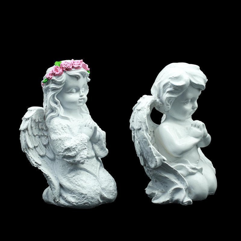 White Praying Decorative Angel Figurines with Wings Set of 2