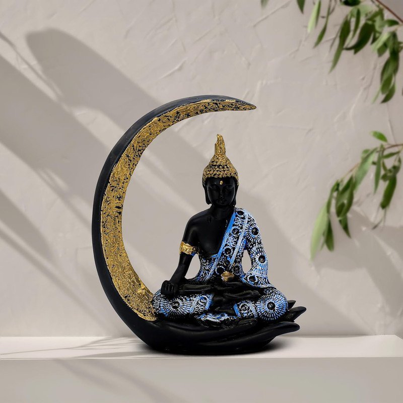 Antique Meditating Moon Buddha Statue Showpiece for Home Decor