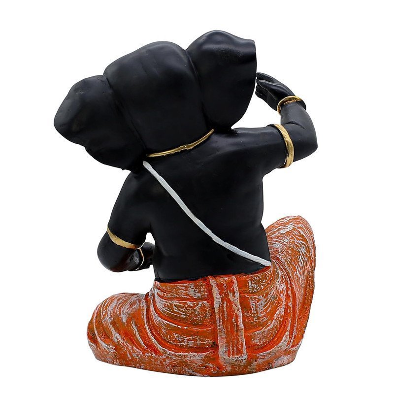 Black Lord Ganesha Idol with Orange Dhoti