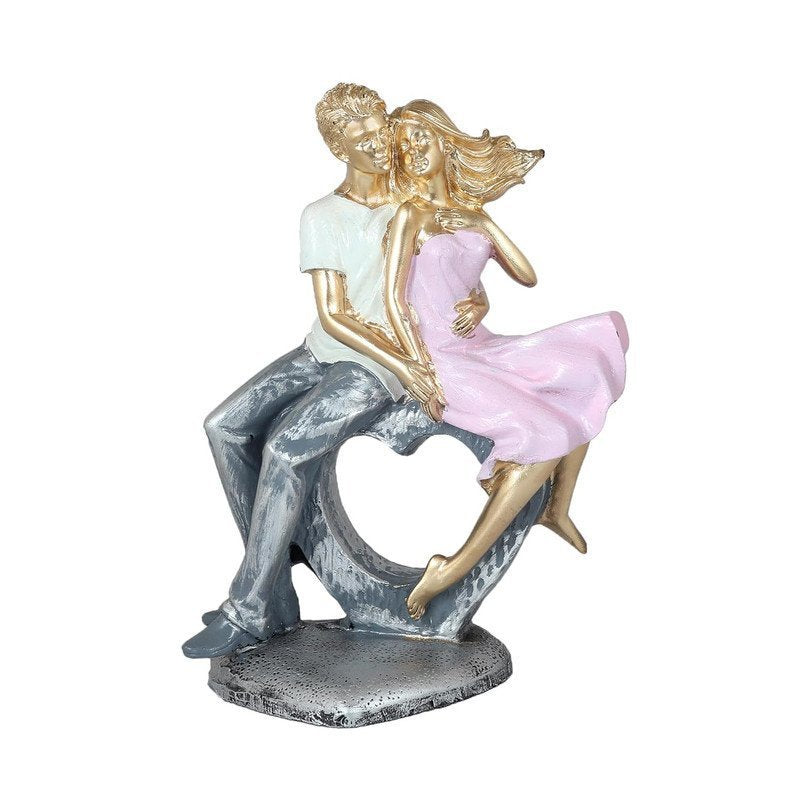Hand-Painted Couple on Bench Love Statue
