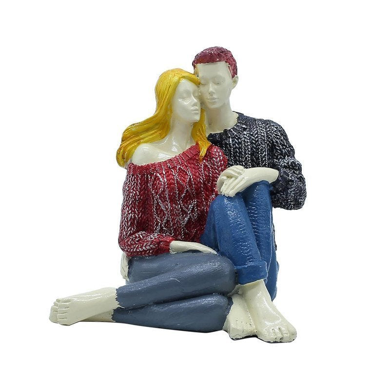 Handmade Seated Couple Resin Statue