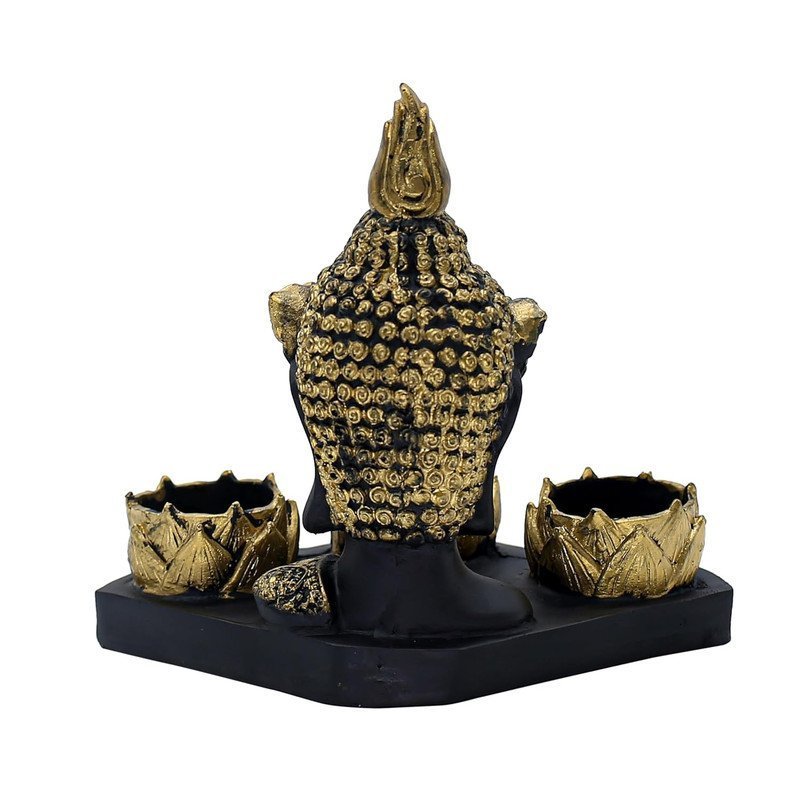 Resin Buddha Head Tealight Candle Holder with 3 Lotus Votive Stands