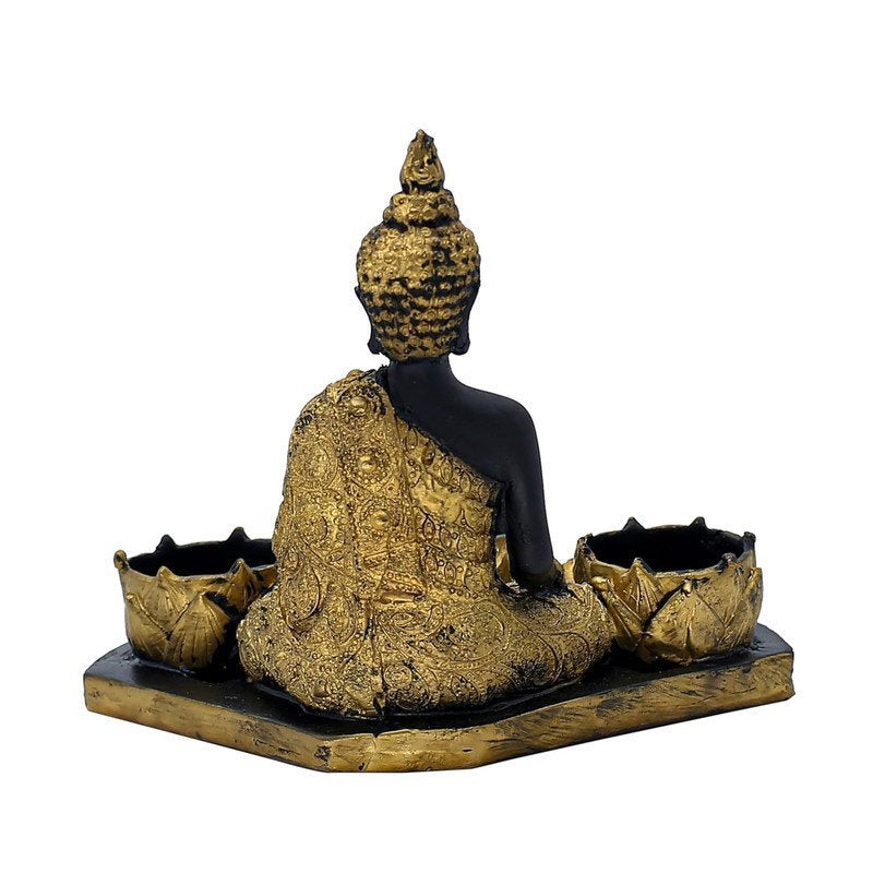 Resin Buddha Head Candle Holder with 3 Lotus Tealight Stands