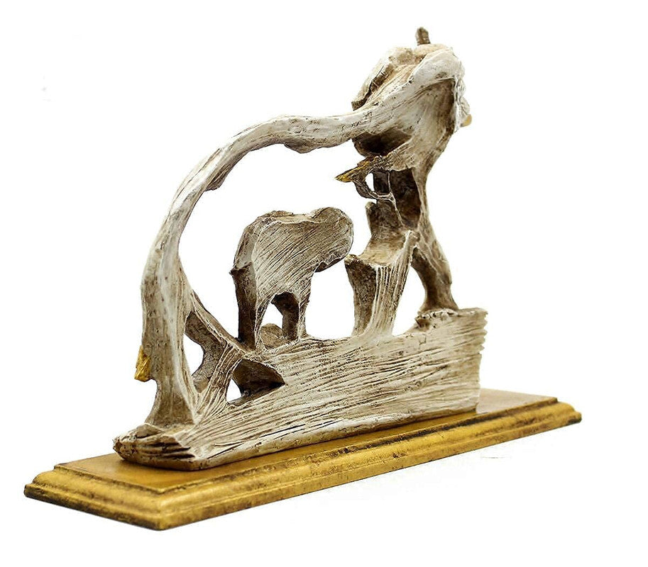 Elegant Elephant Sculpture - Mother and Calf Wooden Art Piece