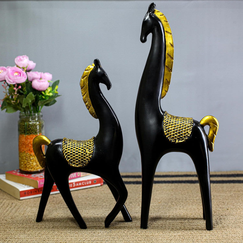 Black and Gold Horse Statues for Home Decor - Elegant Decorative Accents