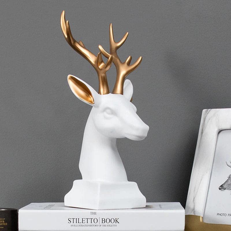 Modern Resin Deer Bust Sculpture with Gold Antlers - Contemporary Animal Decor for Home & Office