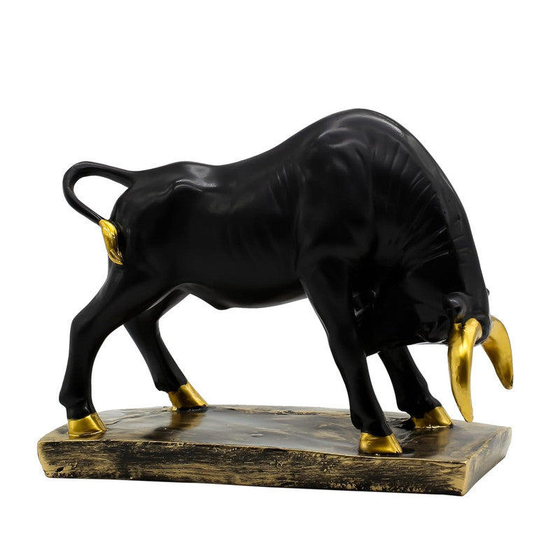 Black Bull Statue with Golden Accents - Decorative Figurine for Home and Office