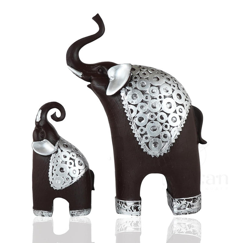 Black & Silver Elephant Figurine Set - Elegant Home Decor Accents