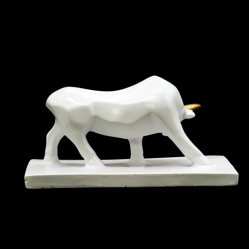White Bull Statue with Golden Accents - Decorative Figurine for Home and Office